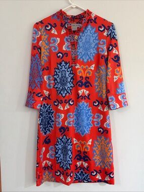 Gretchen Scott Designs XS Everyday Jersey Collared Dress Blue Orange Resort